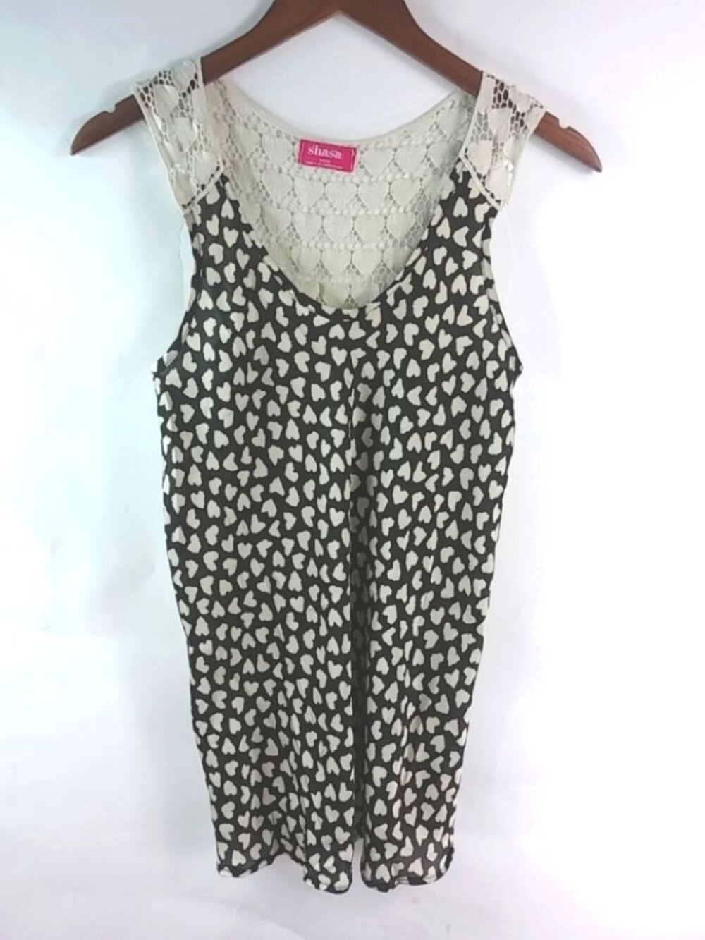 Shasa M Crocheted Hearts Black Creme Tank Top